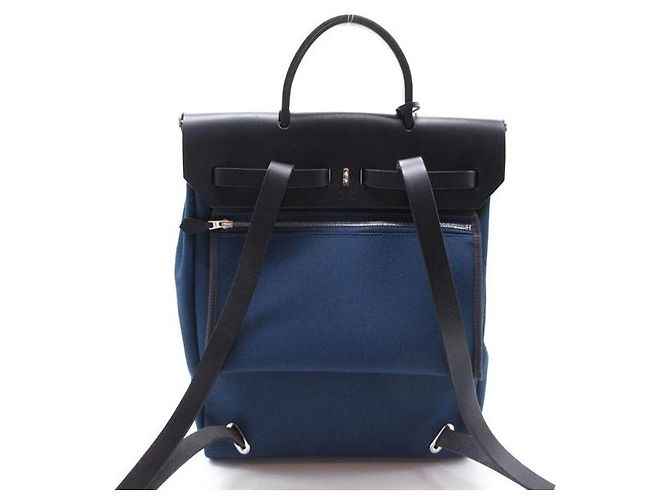 Hermès Zaino Toile Herbag Blu - vista 2