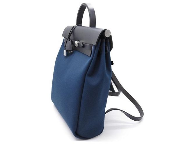 Hermès Zaino Toile Herbag Blu - vista 3