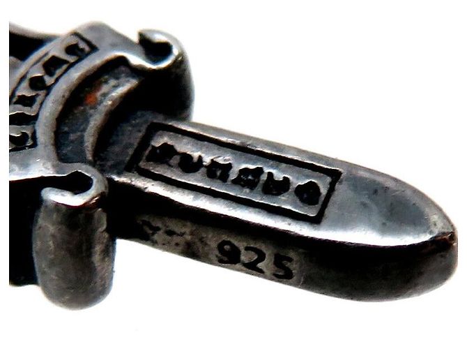 Chrome Hearts Bague à breloque poignard en perles d'onyx argentées - vue 5
