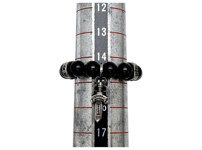 Chrome Hearts Bague à breloque poignard en perles d'onyx argentées - vue 7