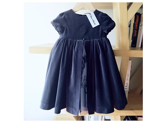 Blaues Samtkleid von Tartine et Chocolat, festliches Kleid. Marineblau - Ansicht 2