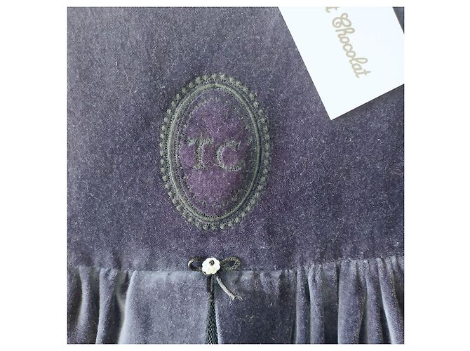 Blaues Samtkleid von Tartine et Chocolat, festliches Kleid. Marineblau - Ansicht 4