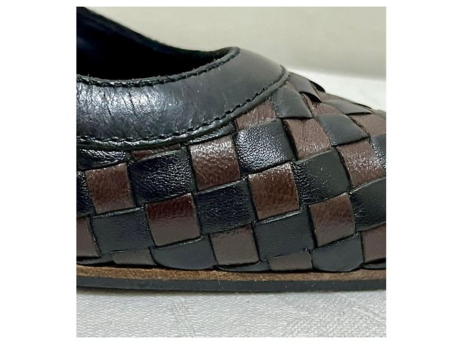Bottega Veneta Slingbacks de couro entrelaçado/acolchoado Marrom Preto - vista 14