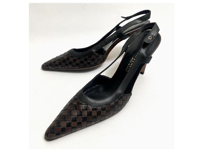 Bottega Veneta Slingbacks de couro entrelaçado/acolchoado Marrom Preto - vista 5