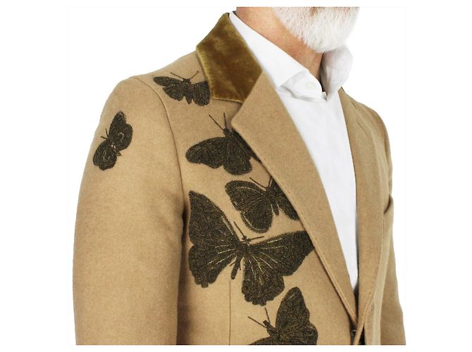 Alexander McQueen Bullion Embroidered Moth Coat Brown - view 9
