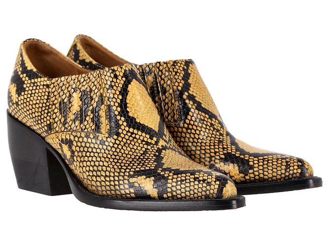 Chloé Chloe Rylee Ankle Boots mit Schlangenhautprägung aus gelbem Leder - Ansicht 3