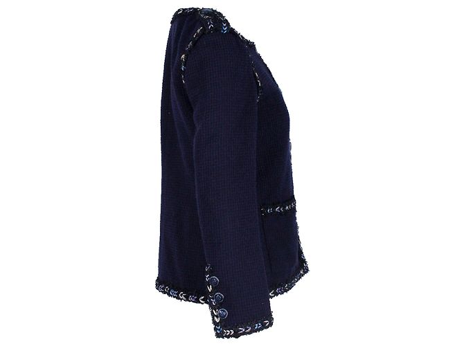 Chanel Buttoned Evening Jacket in Navy Blue Wool - view 2