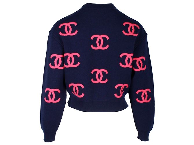 Timeless Suéter Chanel Logo em Lã Azul Marinho - vista 3