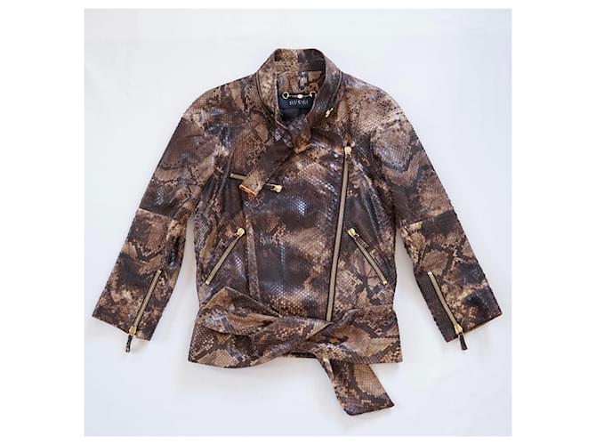 Gucci Frühjahr 2009 Python Bikerjacke Braun Schwarz Beige - Ansicht 2
