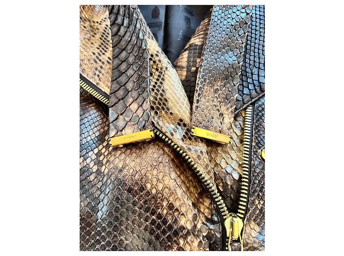 Gucci Frühjahr 2009 Python Bikerjacke Braun Schwarz Beige - Ansicht 6