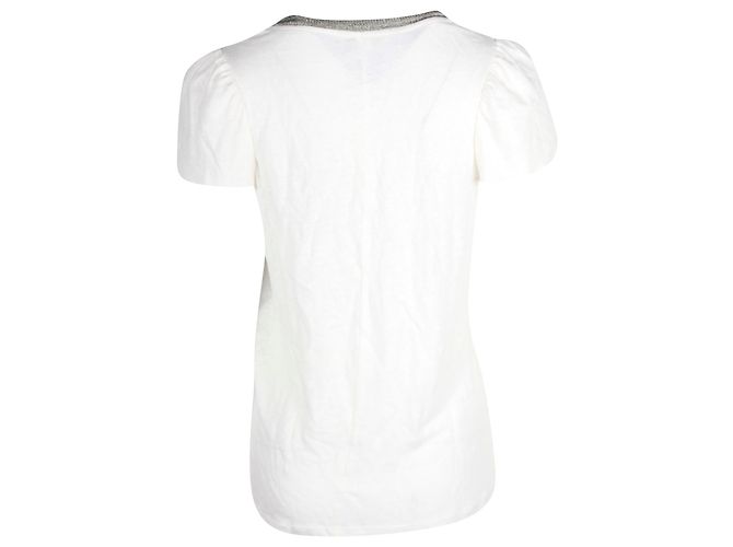 Camiseta con cuello en V y adornos de algodón blanco Maje Tellor - vista 3