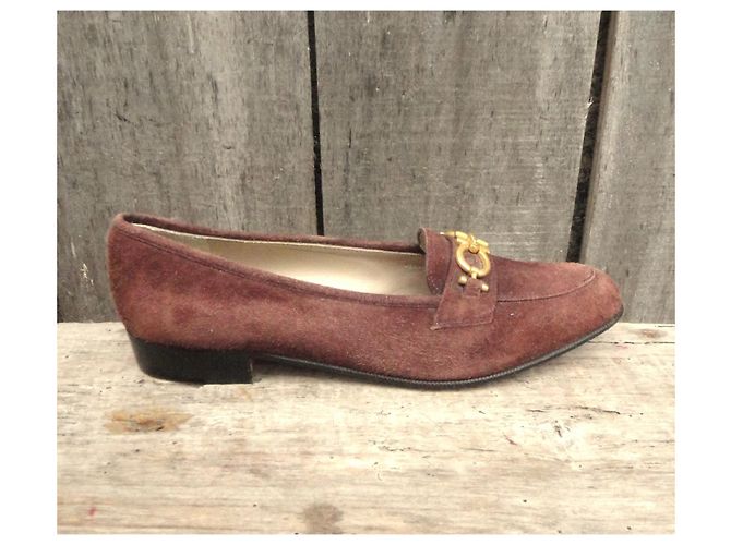 Mocassins Salvatore Ferragamo Gancini daim marron - vue 2