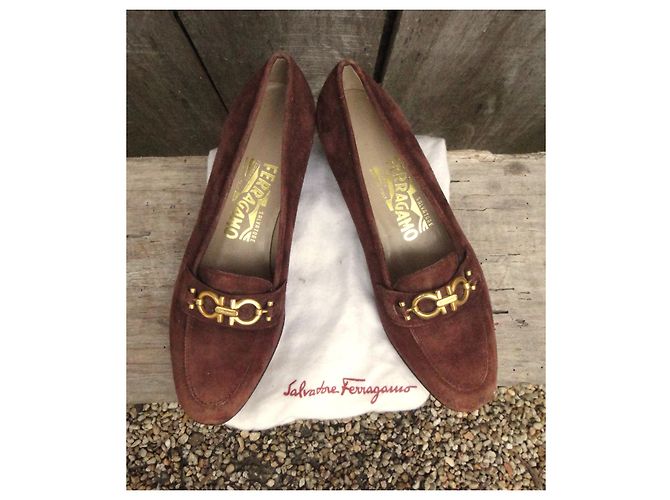 Mocassins Salvatore Ferragamo Gancini daim marron - vue 8