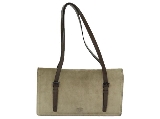PRADA Borsa A Spalla Camoscio Beige Auth bs12638 - vista 13