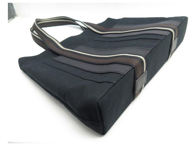 Hermès BORSA A MANO HERMES TROCA MM CABAS IN TELA E PELLE NERA BORSA A MANO TOTE Nero - vista 5