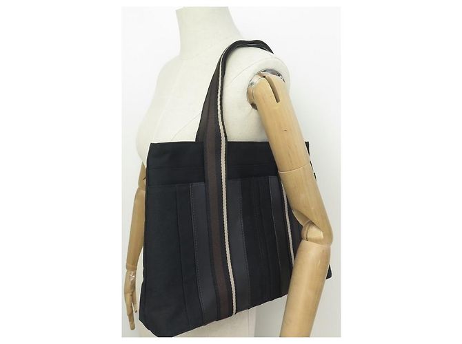 Hermès BORSA A MANO HERMES TROCA MM CABAS IN TELA E PELLE NERA BORSA A MANO TOTE Nero - vista 6