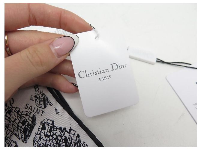 NUOVA SCIARPA CHRISTIAN DIOR PLAN DE PARIS IN SETA NERO BIANCO + ETICHETTA SCIARPA - vista 10