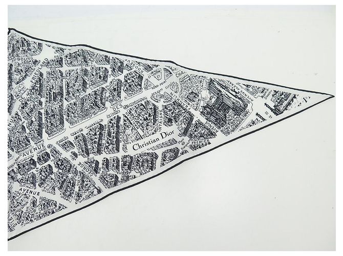 NUOVA SCIARPA CHRISTIAN DIOR PLAN DE PARIS IN SETA NERO BIANCO + ETICHETTA SCIARPA - vista 2