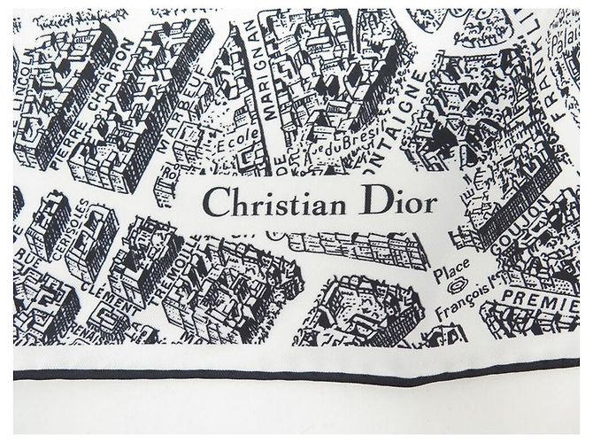 NUOVA SCIARPA CHRISTIAN DIOR PLAN DE PARIS IN SETA NERO BIANCO + ETICHETTA SCIARPA - vista 4