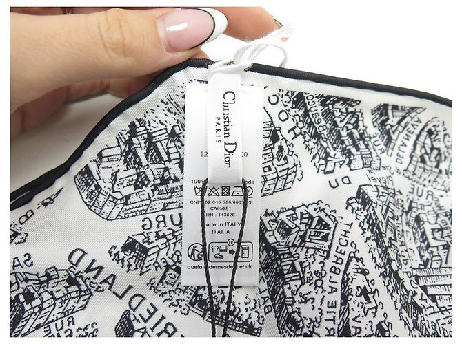 NUOVA SCIARPA CHRISTIAN DIOR PLAN DE PARIS IN SETA NERO BIANCO + ETICHETTA SCIARPA - vista 5