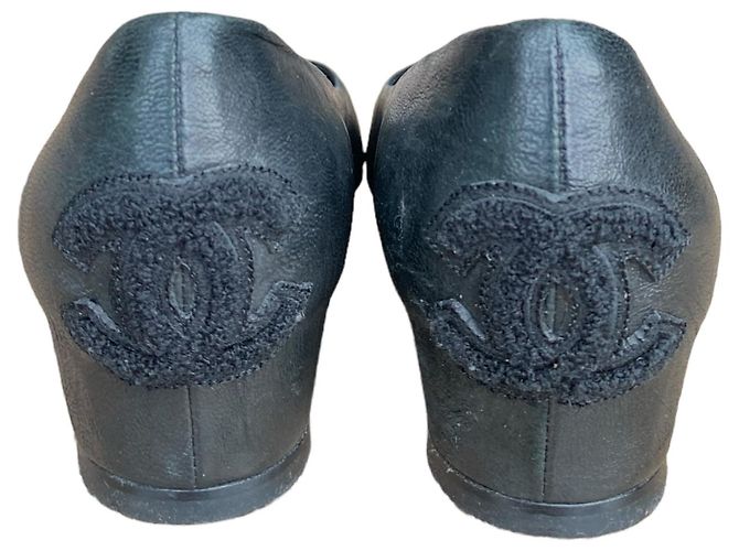 Décolleté Chanel in pelle nera con zeppa e punta in sughero 38 Nero - vista 6