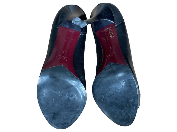 Décolleté Gucci in pelle nera con fiocco e punta aperta 37C Nero - vista 11