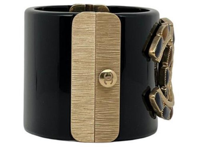 Bracciale manchette Chanel CC oro e metallo nero Blu scuro - vista 3