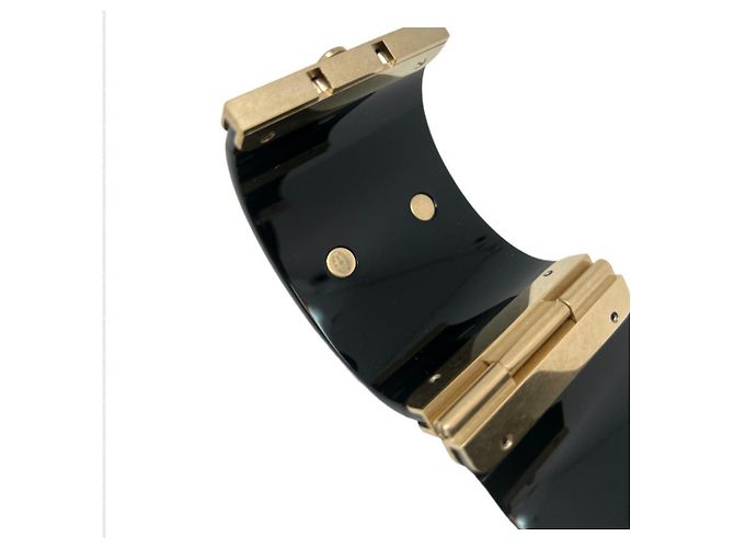 Bracciale manchette Chanel CC oro e metallo nero Blu scuro - vista 7