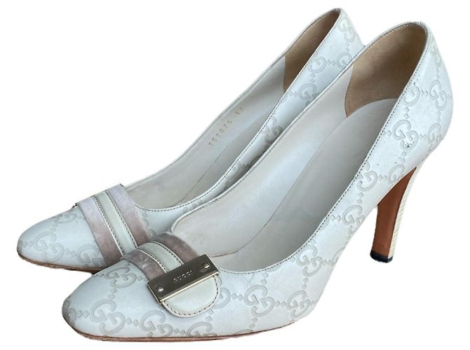 Décolleté Gucci in pelle bianca con monogramma GG Bianco - vista 2