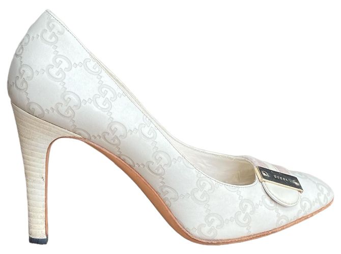 Décolleté Gucci in pelle bianca con monogramma GG Bianco - vista 7