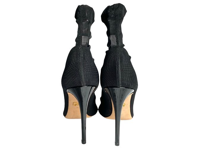 Dolce & Gabbana Stivaletti in pelle e tulle neri 39 Nero - vista 3