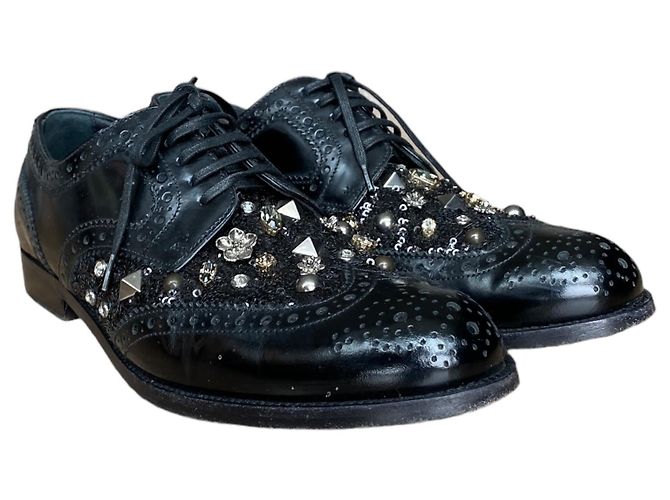 Dolce & Gabbana Oxford in pelle nera con borchie Nero - vista 2