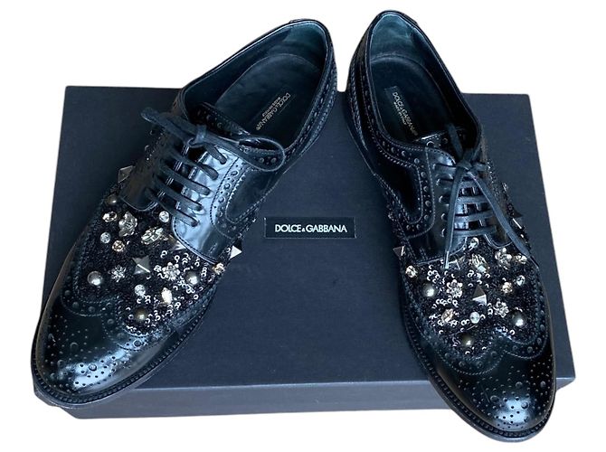 Dolce & Gabbana Oxford in pelle nera con borchie Nero - vista 3