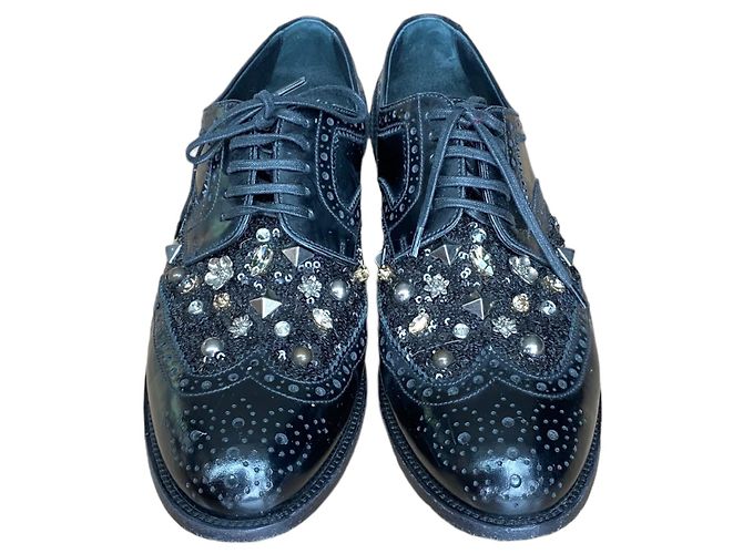 Dolce & Gabbana Oxford in pelle nera con borchie Nero - vista 5