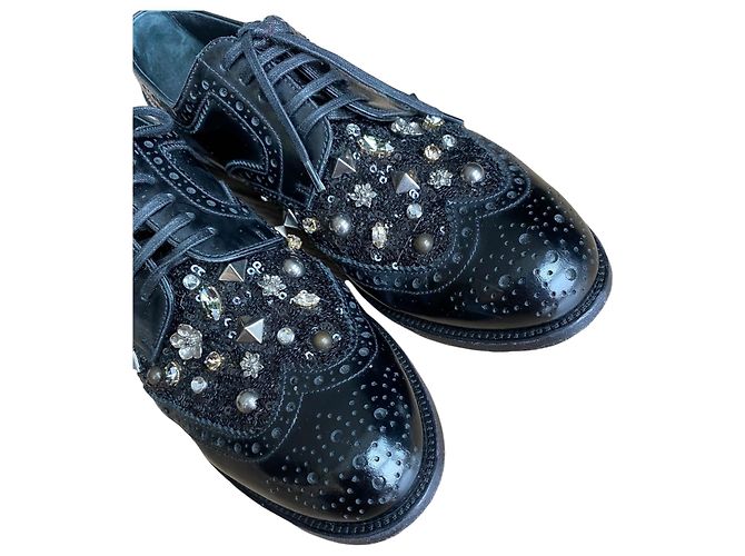 Dolce & Gabbana Oxford in pelle nera con borchie Nero - vista 6