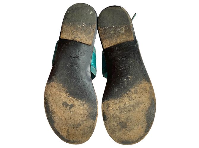Sandali piatti Gucci Horsebit in nubuck e pelle verde - vista 10