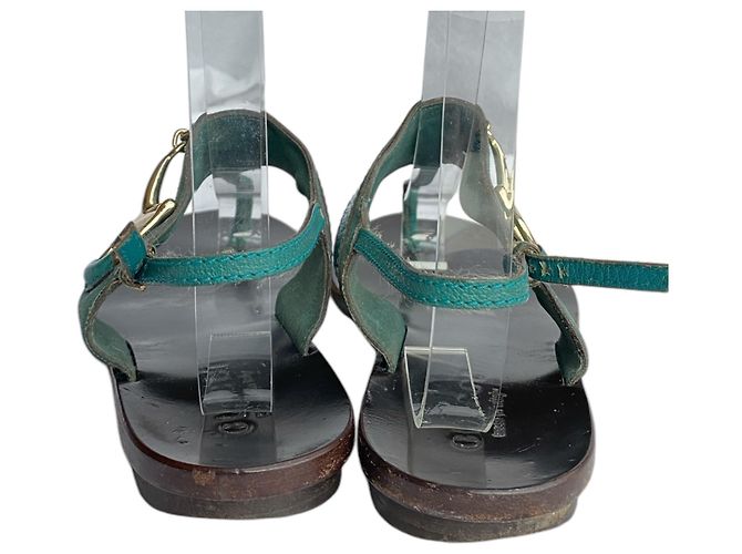Sandali piatti Gucci Horsebit in nubuck e pelle verde - vista 12