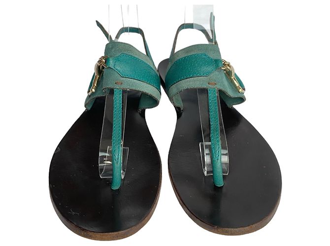 Sandali piatti Gucci Horsebit in nubuck e pelle verde - vista 4
