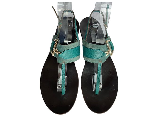 Sandali piatti Gucci Horsebit in nubuck e pelle verde - vista 5