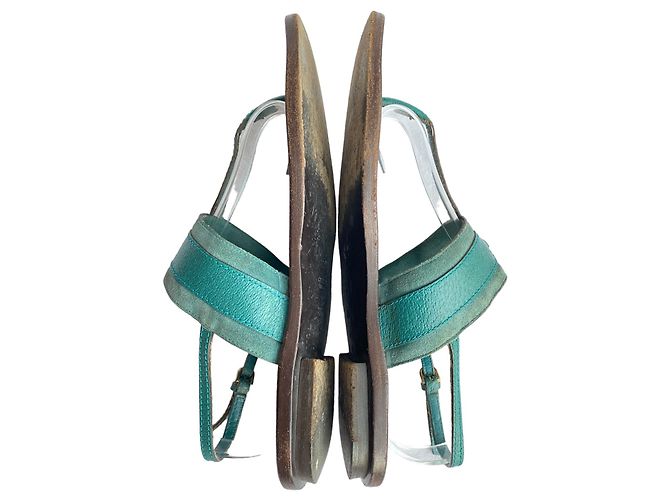 Sandali piatti Gucci Horsebit in nubuck e pelle verde - vista 7