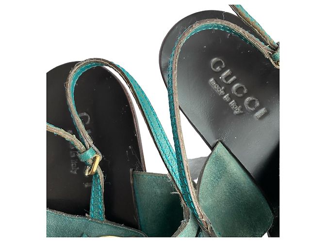 Sandali piatti Gucci Horsebit in nubuck e pelle verde - vista 9