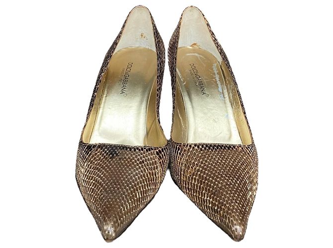 Dolce & Gabbana Pumps aus braunem Pythonleder mit spitzer Kappe - Ansicht 4