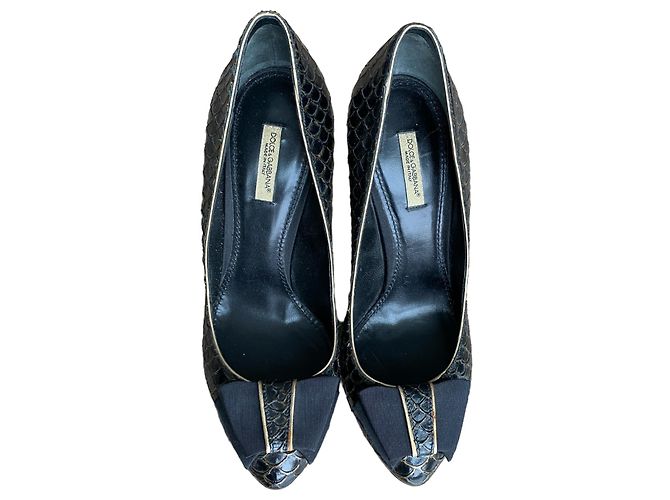 Dolce & Gabbana Black Python Leather Bow Pumps - view 3
