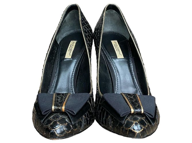 Dolce & Gabbana Black Python Leather Bow Pumps - view 4