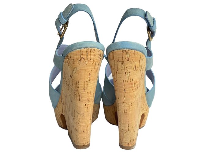 Sandali con zeppa Yves Saint Laurent Lauren in camoscio blu - vista 10