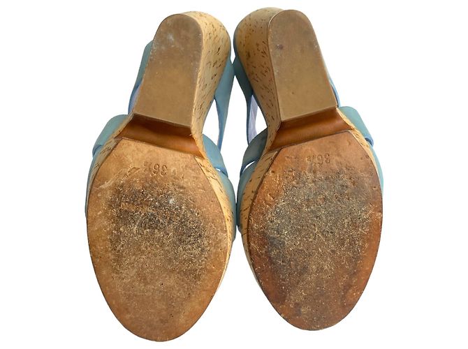 Sandali con zeppa Yves Saint Laurent Lauren in camoscio blu - vista 11