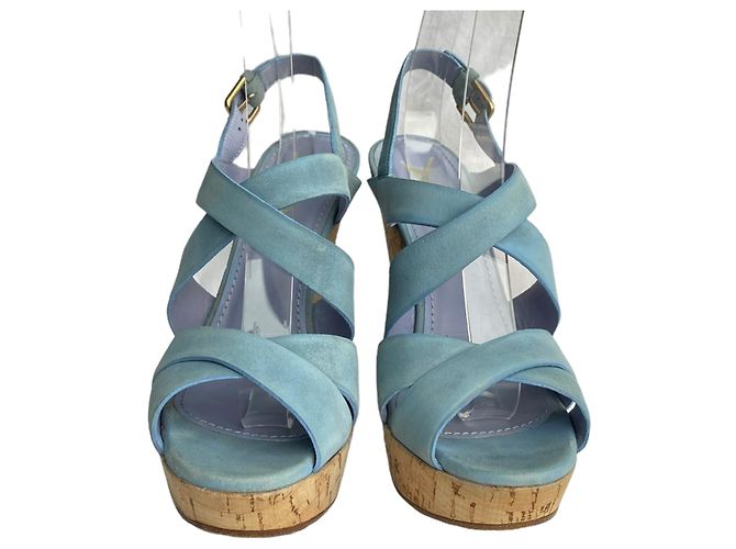 Sandali con zeppa Yves Saint Laurent Lauren in camoscio blu - vista 4