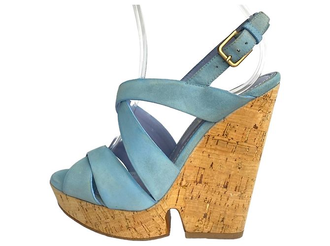 Sandali con zeppa Yves Saint Laurent Lauren in camoscio blu - vista 5