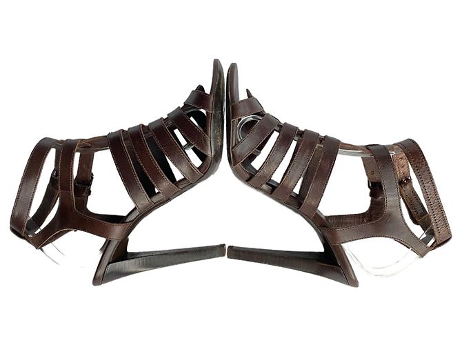 Sandali gladiatore Balenciaga in pelle marrone scuro - vista 3