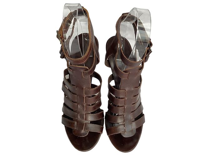 Sandali gladiatore Balenciaga in pelle marrone scuro - vista 5